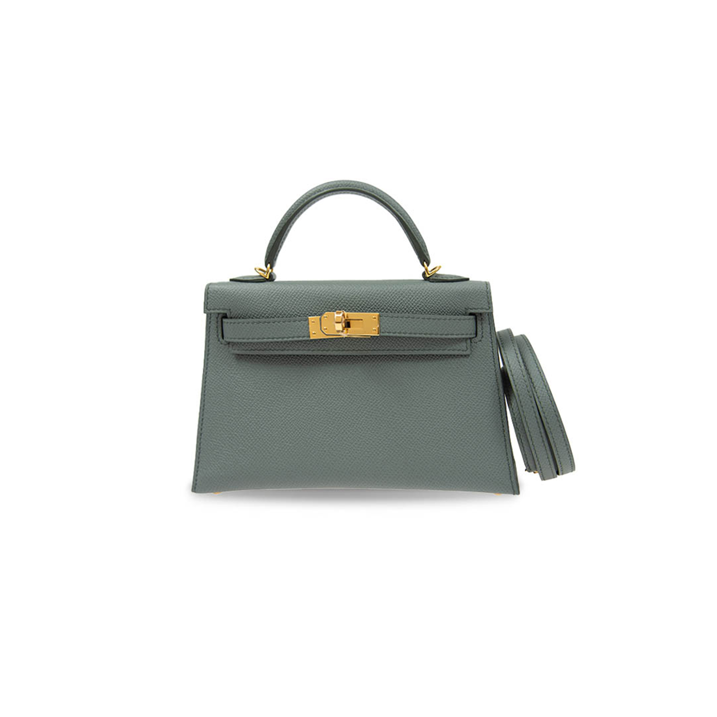 HERMÈS MINI KELLY II EPSOM ALMOND GREEN GOLD BUCKLE (19*12*5.5cm) 